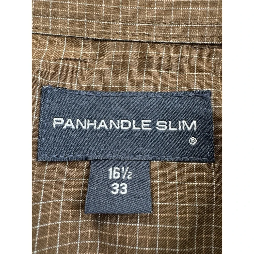 Panhandle Slim Mens 16.5 33 Pearl Snap Western Shirt Brown Plaid Cowboy 30S0004